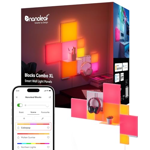 Nanoleaf Blocks Starter Kit | 10-Pack Combo, RGBW farbwechselnde Wandlampen, Lichtpanels & Regal, Pixel-Art-Style, App- & Sprachsteuerung (kompatibel mit Alexa, Apple & Google Home), Deko & Gaming von Nanoleaf