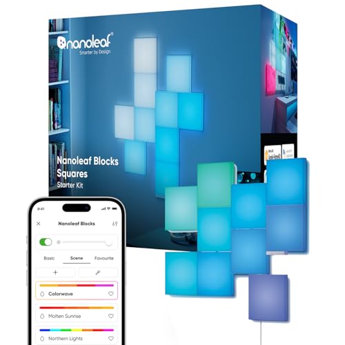Nanoleaf Blocks Starter Kit | 10 Quadrate RGBW Wandlampen diffus Beleuchtung, Musik & Bildschirm Sync, WLAN App- & Sprachsteuerung (kompatibel mit Alexa, Apple & Google Home), Deko & Gaming von Nanoleaf