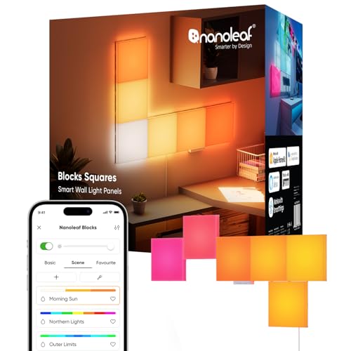 Nanoleaf Blocks Starter Kit | 6 Quadrate diffus Beleuchtung, RGBW farbwechselnde Wandlampen-Panel, Musik & Bildschirm Sync, WLAN App- & Sprachsteuerung (kompatibel mit Alexa, Apple & Google Home) von Nanoleaf