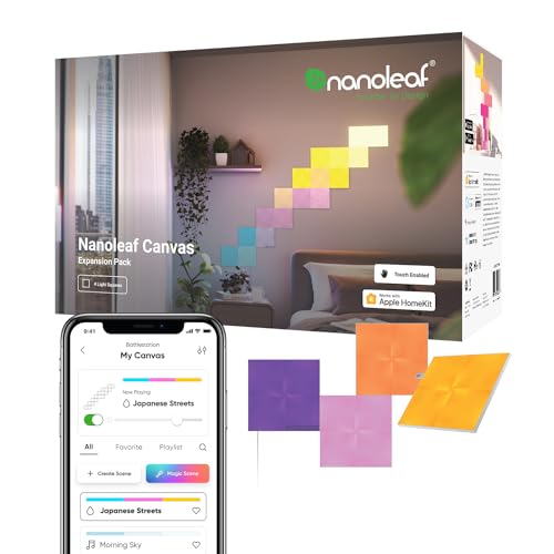 Nanoleaf Canvas Erweiterungspack, 4 zusätzliche LED Lichtquadrate - Smarte Modulare WLAN LED RGBW Panels, 16 Mio. Farben Wandleuchte Innen, Musik & Bildschirm Sync, Funktioniert mit Alexa von Nanoleaf