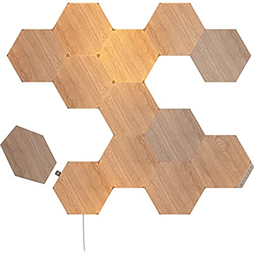 Nanoleaf Elements Hexagon Starter Kit, 13 Smarten Holzoptik LED Panels - Modulare Dimmbare WLAN Wandleuchte Innen, Musik Sync, Funktioniert mit Alexa Google Apple, Deko Wohnzimmer Schlafzimmer Büro von Nanoleaf