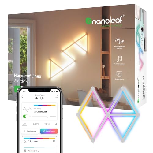 Nanoleaf Lines 60 Grad Starter Kit, 9 Smarten LED RGBW Lichtleisten - Modulare WLAN 16 Mio. Farben Wandleuchte Innen, Musik & Bildschirm Sync, Funktioniert mit Alexa Google Apple, für Deko & Gaming von Nanoleaf