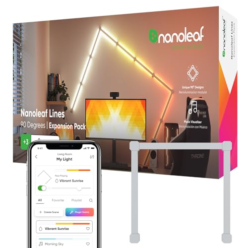 Nanoleaf Lines 90 Grad Erweiterungspack, 3 zusätzliche Smarten LED RGBW Lichtleisten - Modulare WLAN 16 Mio. Farben Wandleuchte, Musik & Bildschirm Sync, OK mit Alexa Google Apple von Nanoleaf