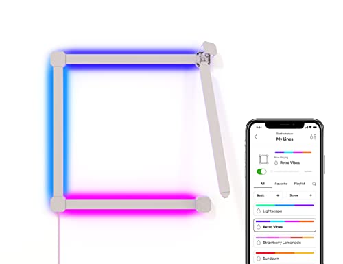 Nanoleaf Lines 90 Grad Squared Starter Kit, 4 Smarten LED RGBW Lichtleisten - Modulare WLAN 16 Mio. Farben Wandleuchte Innen, Musik & Bildschirm Sync, OK mit Alexa Google Apple, für Deko & Gaming von Nanoleaf