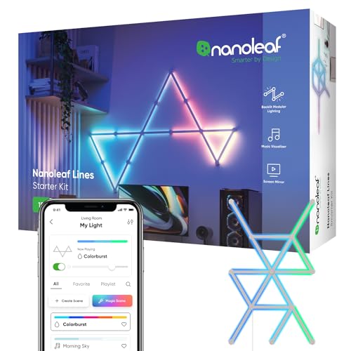 Nanoleaf Lines 60 Grad Starter Kit, 15 Smarten LED RGBW Lichtleisten - Modulare WLAN 16 Mio. Farben Wandleuchte Innen, Musik & Bildschirm Sync, Funktioniert mit Alexa Google Apple, für Deko & Gaming von Nanoleaf