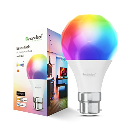 Nanoleaf Matter Essentials Glühbirne, Smarte RGBW B22 LED Lampe - Matter über Thread, Bluetooth 16 Mio. Farben LED Lampe, Bildschirm Sync, Funktioniert mit Google Home Apple, Deko und Gaming von Nanoleaf