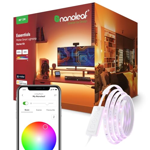 Nanoleaf Matter Essentials Lightstrip Starter Kit, 2M Smart RGBW LED Strip - Matter über Thread, Bluetooth 16 Mio. Farben LED Streifen, Bildschirm Sync, Funktioniert mit Google Apple, Deko und Gaming Nanoleaf Matter Essentials Lightstrip Starter Kit, 2M Smart RGBW LED Strip - Matter über Thread, Bluetooth 16 Mio. Farben LED Streifen, Bildschirm Sync, Funktioniert mit Google Apple, Deko und Gaming von Nanoleaf