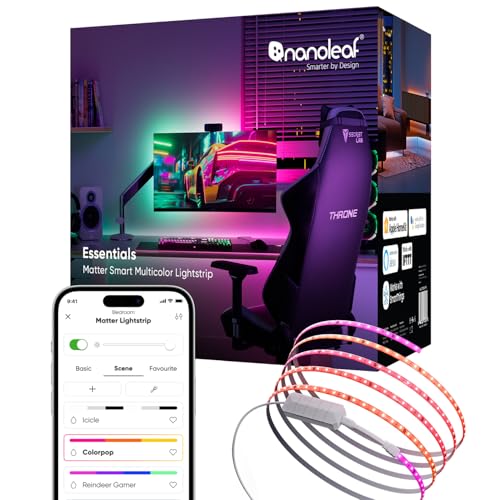 Nanoleaf Matter WLAN Gradient LED Streifen 5M, Smarte Bildschirm & Music Sync, 300 RGB IC Addressable LEDs, Trimmable Strip, Kontrolle mit App und Stimme (Alexa Siri Apple Google Home) Gaming Party von Nanoleaf