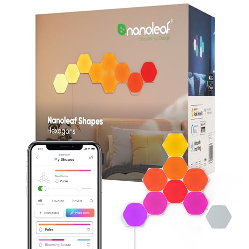 Nanoleaf Shapes Hexagon Starter Kit, 9 Smarten LED Panels RGBW - Modulare WLAN 16 Mio. Farben Wandleuchte Innen, Musik & Bildschirm Sync, Funktioniert mit Alexa Google Apple, für Deko & Gaming von Nanoleaf