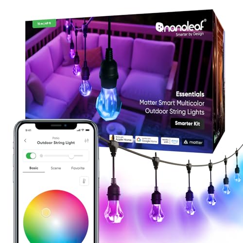 Nanoleaf Smart LED Lichterkette Außen 15m Starter Kit - 20 dimmbare RGBICW Gem Glühbirnen, IP65 wasserdicht, WLAN Kontrolle mit App und Stimme (Matter Alexa Siri Apple Google Home) Balkon Garten Party von Nanoleaf