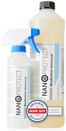 Nanoprotect BioActive Universal Geruchsneutralisierer | Biologischer Geruchsentferner und Textilerfrischer mit Wirkbeschleuniger | 1 Liter Konzentrat Set mit Sprühflasche von Nanoprotect