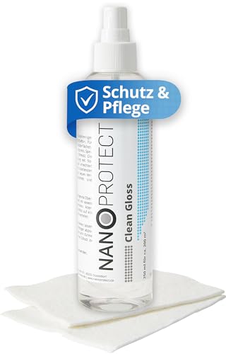 Nanoprotect Clean Gloss | Edelstahlreiniger und Edelstahlpflege | 250 ml | Spray gegen Schmutz und Fingerabdrücke | Keine öligen Rückstände | 2 Spezialtücher gratis | für ca. 200 m² von Nanoprotect