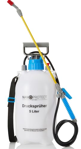 Nanoprotect Drucksprüher 5 L | Universelle Sprühflasche für Essigsäure, Wasser, Dünger und mehr | Mit Schlauch, Tragegurt und Verstellbarer Düse aus Kunststoff | Pumpsprüher von Nanoprotect