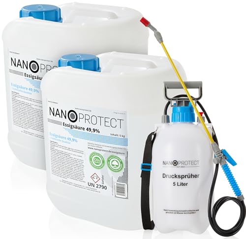 Nanoprotect Essigsäure | Inkl. Drucksprüher | Ideal als Reiniger und Entkalker | Für Haus und Garten | Premium Qualität – Made in Germany, 10 kg von Nanoprotect