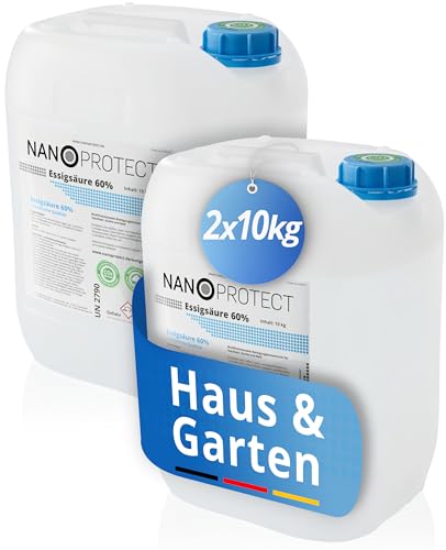 Nanoprotect Essigsäure 60% | 2 x 10 kg | Klimaneutral | Ideal als Reiniger und Entkalker | Für Haus und Garten | Premium Qualität – Made in Germany von Nanoprotect