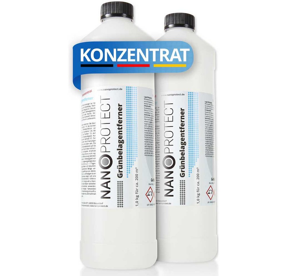 Nanoprotect Grünbelagentferner Konzentrat - 2 x 1 kg Grünbelagentferner (Selbsttätige Reinigung ohne Hochdruckreiniger oder schrubben, [- Pfotenfreundlich) von Nanoprotect