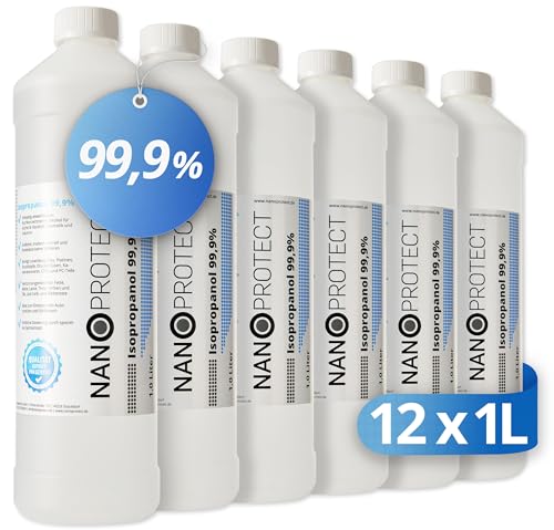 Nanoprotect Isopropanol 99,9% | 12 x 1 Liter Reiniger | Hochprozentiger Isopropylalkohol | IPA Reinigungsalkohol für Haushalt und Elektronik | Made in Germany von Nanoprotect