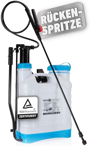 Nanoprotect Rückenspritze | 16 Liter | Leistungsstarke Gartenspritze mit 3 verstellbaren Düsen | Säurebeständig | TÜV-geprüft | Gartensprüher mit Schultergurten und extralangem Schlauch | Sprühgerät von Nanoprotect