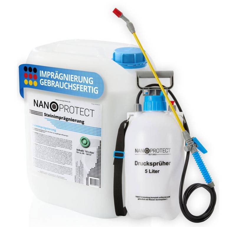 Nanoprotect Steinimprägnierung Naturstein-Imprägnierung (Steinimprägnierung + Drucksprüher für 80 - 120 qm), Unsichtbare Imprägnierung - Made in Germany von Nanoprotect