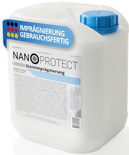 Nanoprotect Steinimprägnierung | 5 L für ca. 40 – 60 m² | Vorbeugend gegen Grünbelag und Einschmutzung | Ideal für Pflastersteine, Beton und Fassaden | Profi Qualität von Nanoprotect