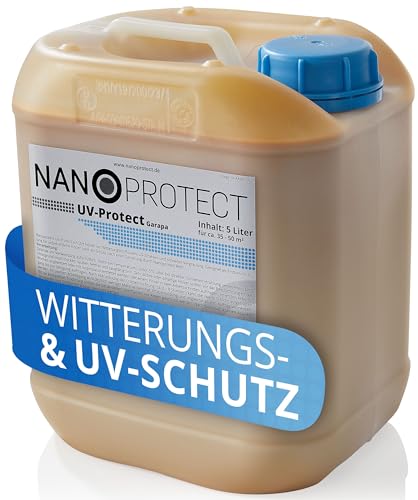 Nanoprotect UV-Protect | Holzöl | UV-Schutz | Witterungsschutz | Langzeitschutz gegen Vergrauung, Austrocknung und Rissbildung | 5 Liter | Garapa - hellbraun | Für ca. 35-50 m² von Nanoprotect