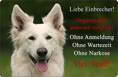 Nanyuk +++ Weißer Schweizer SCHÄFERHUND - Metall Warnschild Schild Hundeschild Sign - WSS 08 T25 von Nanyuk