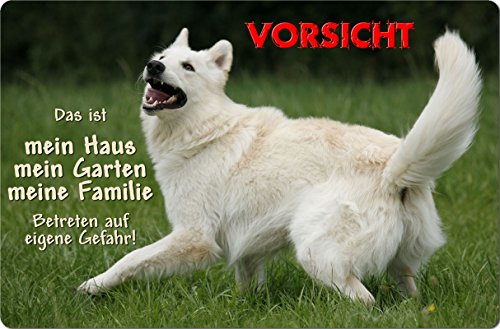 +++ Weißer SCHWEIZER SCHÄFERHUND - Metall WARNSCHILD Schild Hundeschild Sign - WSS 09 T1 von Nanyuk