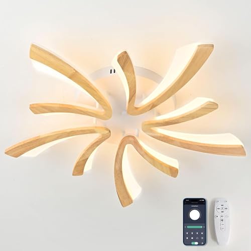 Naoeoon LED Deckenleuchte Holz Dimmbar, Wohnzimmerlampe mit Fernbedienung,Modern Schlafzimmerlampe Deckenlampe,36W 70cm ‎3850 lm 3000K-6000K,Memory Funktion… von Naoeoon