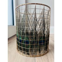 Lampenschirm Standeuchte Fußbodenlampe Metall Holz Pfaufeder Handarbeit Durchmesser 20cm X Höhe 23cm Einzigartig von NaotelDesign