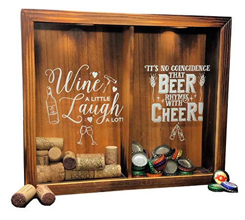 Napa Gift Store Schattenbox für Weinkork und Bierdeckel, Wandmontage oder freistehend, rustikales gebeiztes Holz, 28 x 33 cm von Napa Gift Store