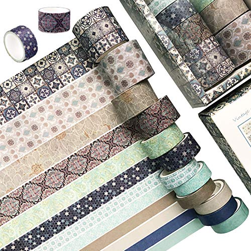 Napacoh 12 Rollen Washi Tape Vintage Set, Dekoratives Klebeband, DIY Papier Tape, Kollektion Für Bastler, Verschönert Journals, Karten Und Scrapbooking (Antikes Muster) von Napacoh