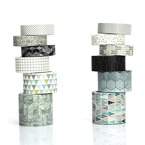 Napacoh 12 Rollen Washi Tape Vintage Set, Dekoratives Klebeband, DIY Papier Tape, Kollektion Für Bastler, Verschönert Journals, Karten Und Scrapbooking - Geometrische Muster von Napacoh