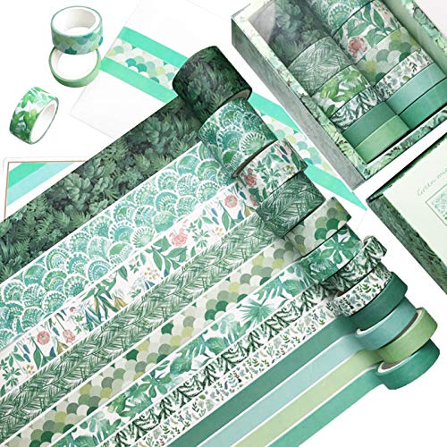 Napacoh 12 Rollen Washi Tape Vintage Set, Dekoratives Klebeband, DIY Papier Tape, Kollektion Für Bastler, Verschönert Journals, Karten Und Scrapbooking - Grüne Minze von Napacoh