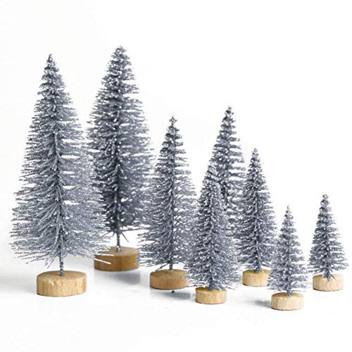 Napacoh Mini Weihnachtsbäume, 8Pcs Mini Weihnachtsbäume Snowy Pine Xmas Party Ornament Holiday Decoration Silber von Napacoh