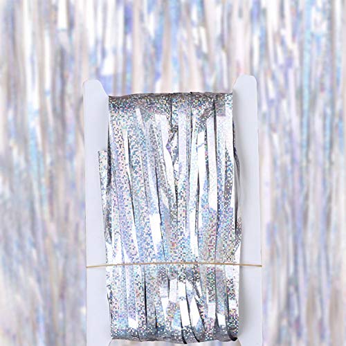 jiashemeng Glitter Lametta Folie Fransen Vorhang Hintergrund Geburtstag Hochzeit Hawaii Party Dekor, DIY Photo Booth Dekorationen, Tür Fenster Hintergrund Hintergrund Requisiten Silber 1 mx 2 m von Napacoh