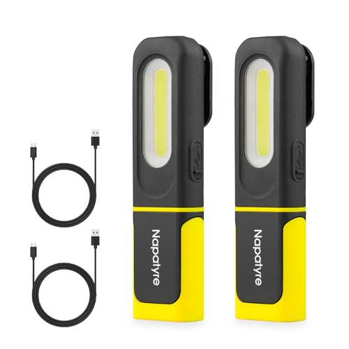 Napatyre Arbeitsleuchte Akku, 800LM Werkstattlampe Mit Haken Und Magnetfuß, 360° Drehbare 3 Lichtmodi LED Taschenlampe Aufladbar Für Auto Reparatur Camping Notfall (2 Stück) von Napatyre