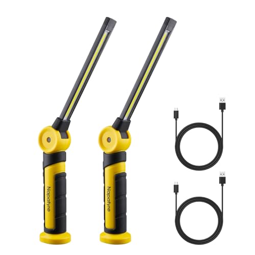 Napatyre LED Arbeitsleuchte Werkstattlampe, 4000 mAh Taschenlampe LED Aufladbar mit Magnet und 120° Drehbar, 3 Lichtmodi Handlampe COB Inspektionslampe für Auto Reparatur Camping Notfall (2 Stück) von Napatyre