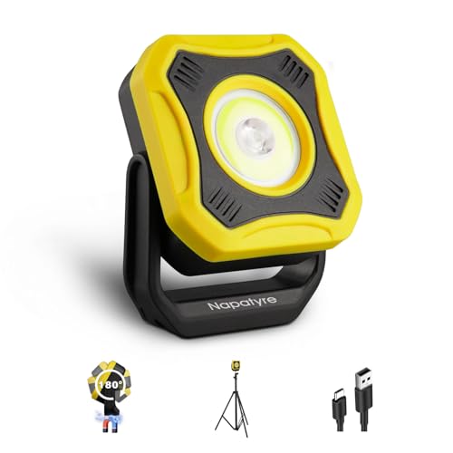 Napatyre LED Strahler Akku,1000 Lumen Super Hell Baustrahler Akku mit Magnet und 180° Drehbar, Campinglampe Tragbar, 4 Lichtmodi LED Arbeitsleuchte für Garage Werkstatt Camping Notfälle von Napatyre