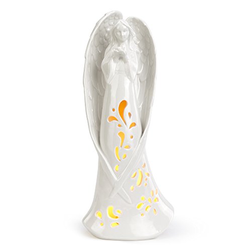 Napco stehender Engel mit Design Weiß 5,5 x 12,75 Porzellan LED Tischplatte Figur von Napco