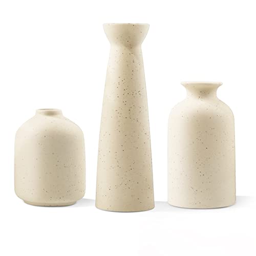 Kleine Keramikvase, beige Vasen als Dekoration, Set 3 moderne Boho-Vasen für Blumen-Pampas, passend für Büro, Wohnzimmer, Schreibtisch, Regal, Dekoration von Napormot