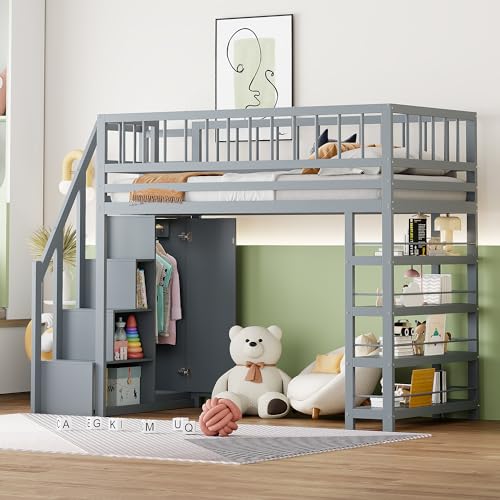 Naptly Kinderbett 90x200 / 140x200 Hochbett mit Rausfallschutz, Stauraum, Kleiderschrank & Bücherregal, Etagenbett für Jungen & Mädchen, sicheres Bett für Kinderzimmer Grau Naptly Kinderbett 90x200 / 140x200 Hochbett mit Rausfallschutz, Stauraum, Kleiderschrank & Bücherregal, Etagenbett für Jungen & Mädchen, sicheres Bett für Kinderzimmer Grau von Naptly