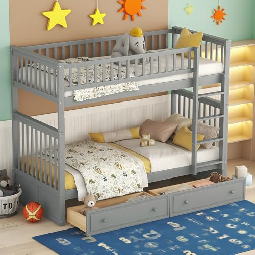 Naptly Kinderbett 90x200 mit Treppe und 2 Schubladen, Etagenbett umbaubar in 2 Tagesbetten, mit hohen Sicherheitsgeländern, platzsparend, ideal für Kinder Grau Naptly Kinderbett 90x200 mit Treppe und 2 Schubladen, Etagenbett umbaubar in 2 Tagesbetten, mit hohen Sicherheitsgeländern, platzsparend, ideal für Kinder Grau von Naptly