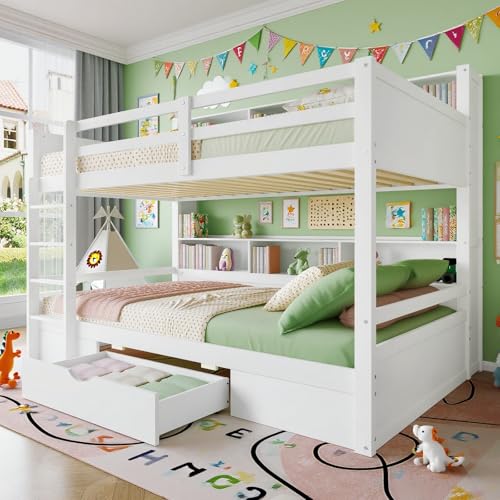 Naptly Kinderbett 90x200 mit Treppe und Schublade, stabiles Etagenbett mit Stauraumfächern und hohem Sicherheitsgeländer, platzsparendes Doppelstockbett für Kinderzimmer Seidenweiß Naptly Kinderbett 90x200 mit Treppe und Schublade, stabiles Etagenbett mit Stauraumfächern und hohem Sicherheitsgeländer, platzsparendes Doppelstockbett für Kinderzimmer Seidenweiß von Naptly
