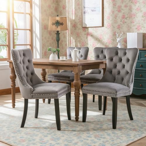 Naptly Stühle Esszimmer 2er Set | Esszimmerstühle Mit Velvet Polster & Hoher Rückenlehne | Klassisches Nieten-Design | Für Esszimmer & Wohnzimmer Braungrau von Naptly