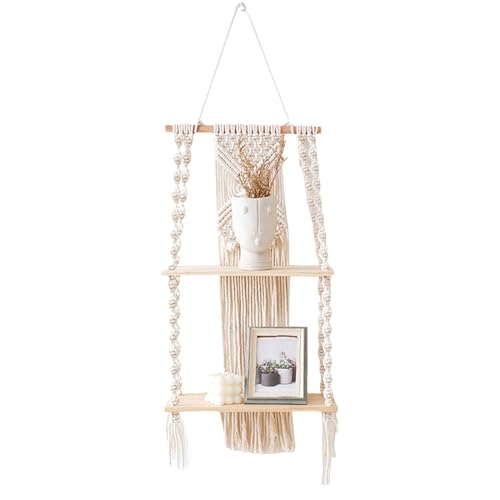 Bohemian rustikaler Hangregal - schwimmendes Display in Makrame | Bohemian Hanging Storage, gewebter Seilwandregal für Pflanzen, Makrame - für Schlafzimmer Bohemian rustikaler Hangregal - schwimmendes Display in Makrame | Bohemian Hanging Storage, gewebter Seilwandregal für Pflanzen, Makrame - für Schlafzimmer von Naqqios