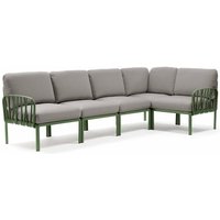 Lounge 5-Sitzer Nardi Komodo aus Fiberglas in Modulbauweise mit Kissen für Garten und Veranda -Agave/Grau von Nardi