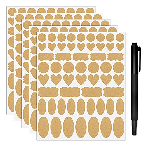 Nardo Visgo Kraftpapier Etiketten Aufkleber Abdichtung Aufkleber Sortiert Größe und Formen für ätherische Öl Flaschen, Einweckgläser, Lebensmittelbehälter oder Geschenk Dekoration(285 Stück) von Nardo Visgo