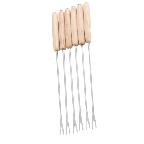 Fondue-Gabeln, Gabelverlängerung, 6 Stück, Edelstahl-Fondue-Gabeln mit Holzgriff, Dessert-Früchte-Gabeln, Fondue-Stäbchen für Käsetopf, Schokolade, Braten, Marshmallows, von Naroote