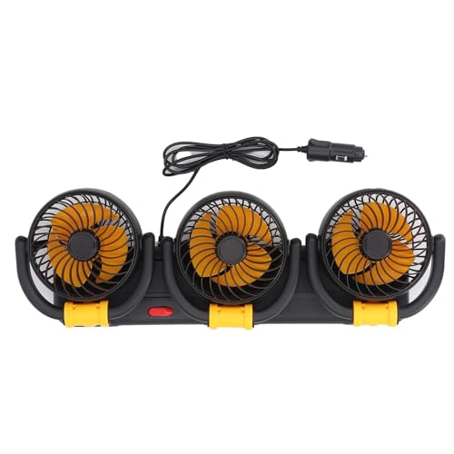 Naroote 3 Köpfe Auto -Ventilator, Leistungsstarker Luftstrom Stabiler Saugnapfbecher Ordner Tragbares Tragbares Kühles Fentilator Zum Fahren (12V) von Naroote