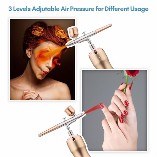 Naroote Airbrush, Luftbürstenkit mit Luftkompressor Tragbarer Handheld Electric Airbrush Air Pump Set 3 Einstellbare Zahnräder, Kit Lithium -Batterie Kit Malerei Lackierung (Sekt) von Naroote